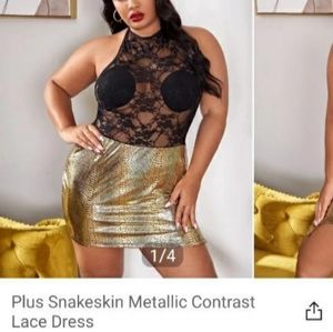 Plus size Snakeskin Metallic Contrast Lace Dress